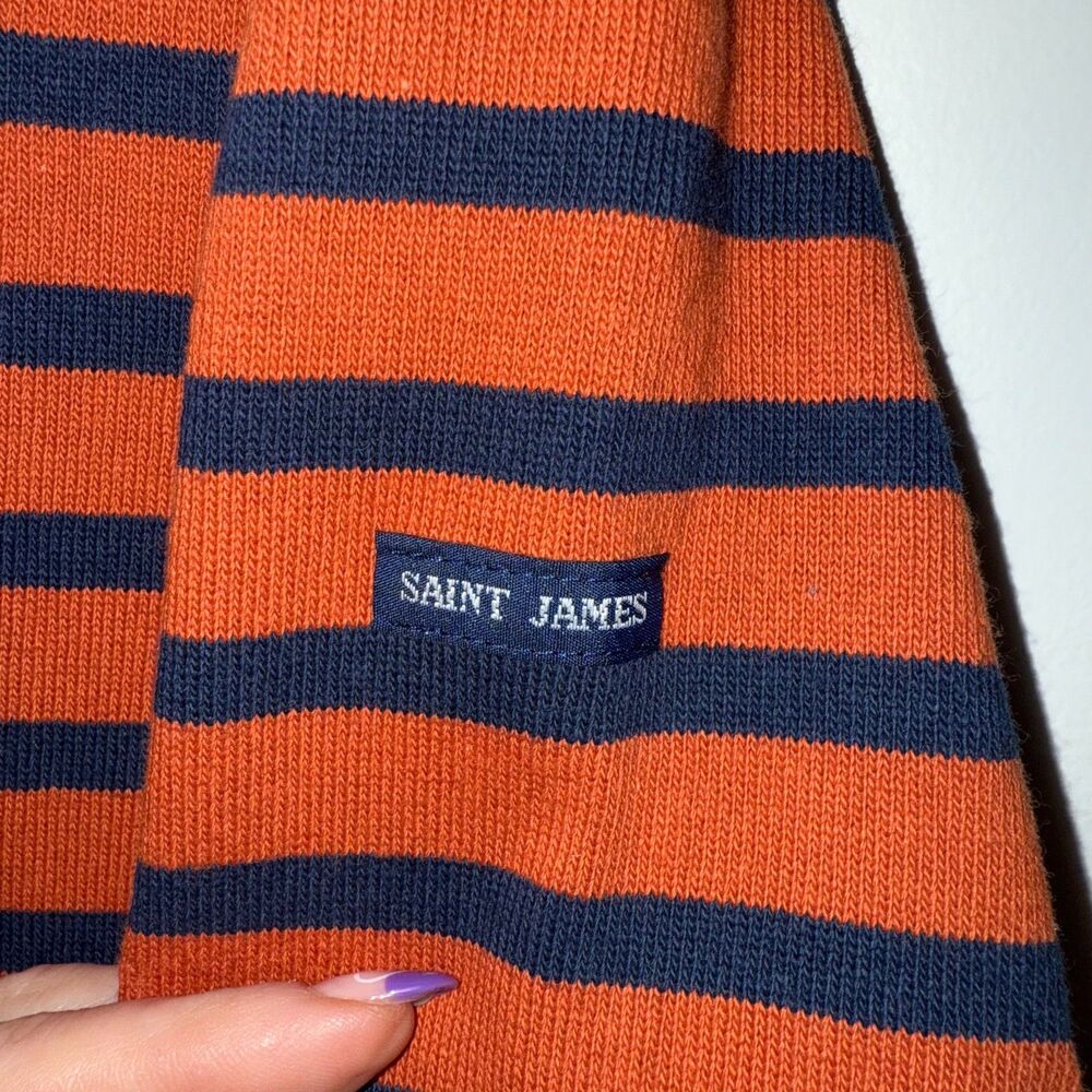 Saint James MERIDAME II Authentic Breton Shirt Heavyweight Cotton Orange/Navy 12 - Picture 3 of 6